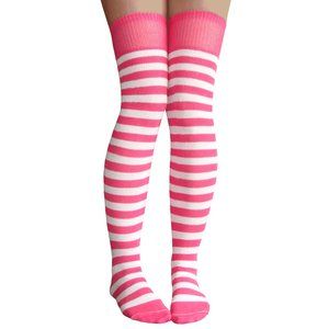 Neon Pink/White Thigh Highs